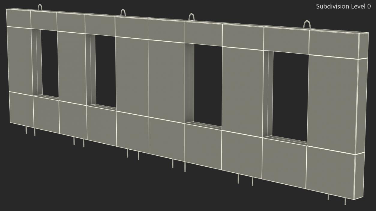 Concrete Panel with Windows Long 3D