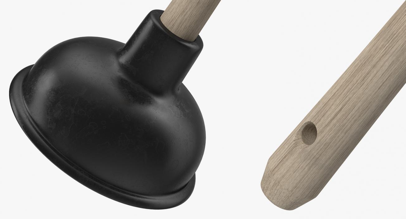 3D model Household Plunger with Wooden Stick