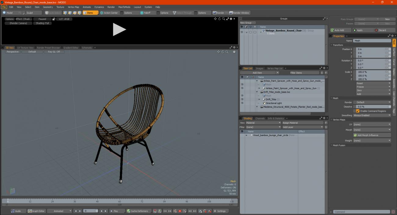 3D Vintage Bamboo Round Chair