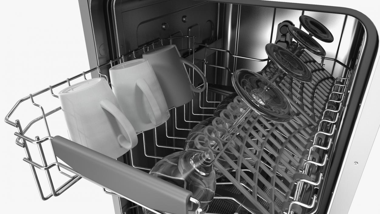 3D Open Dishwasher With Clean Dishes model
