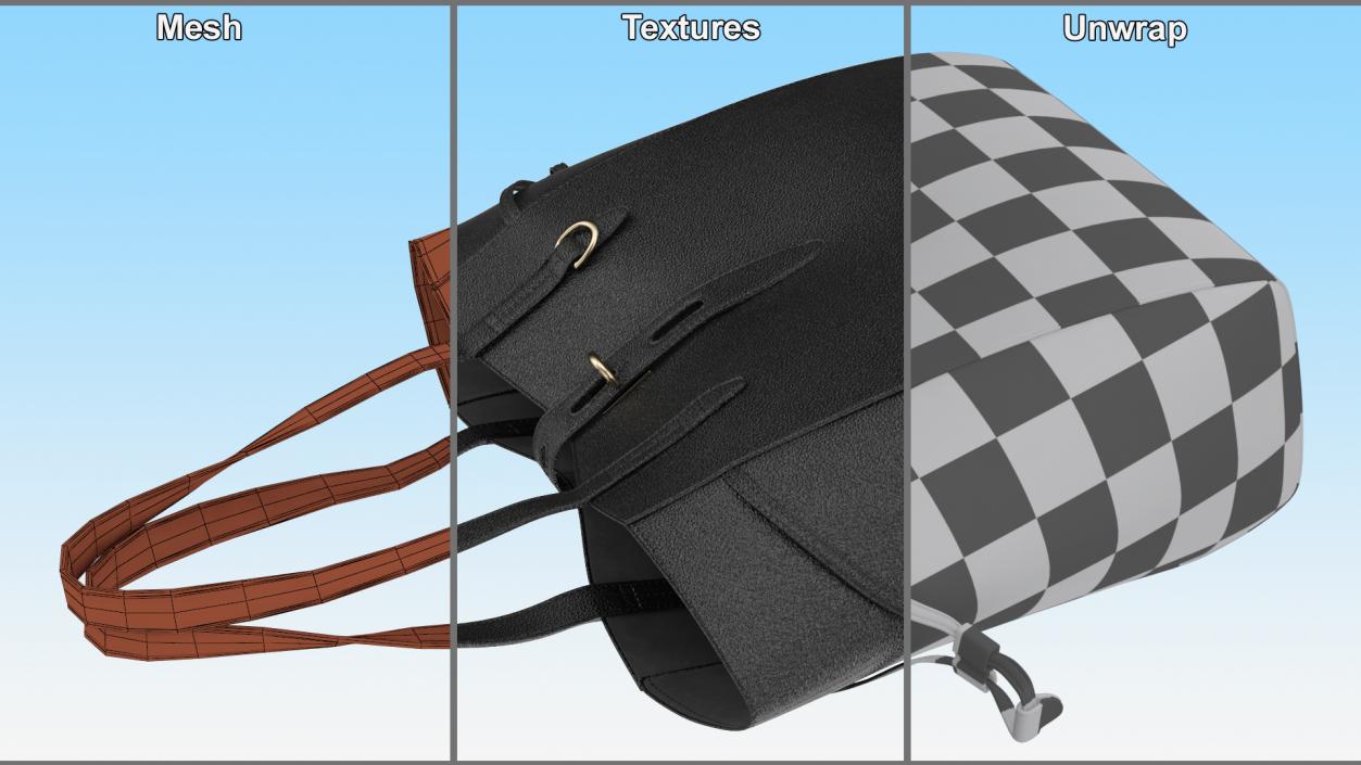 3D model Leather Net Shopper Bag Furla Black