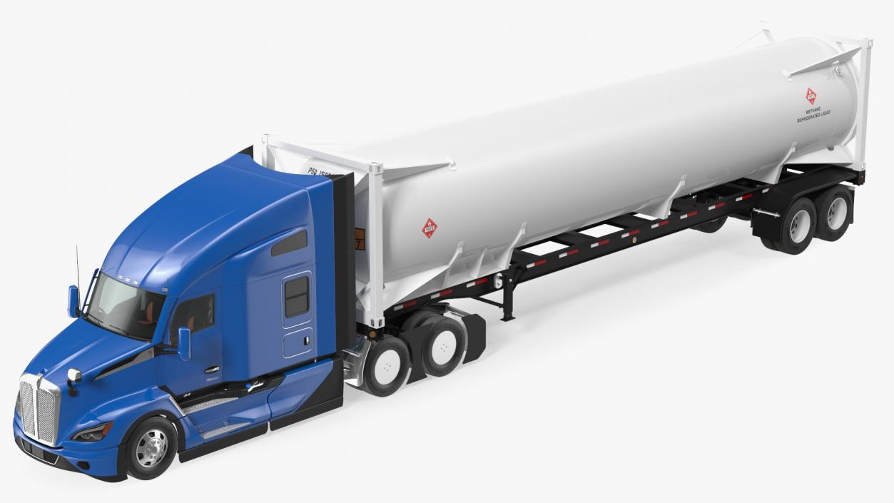 Kenworth Truck with LNG Semi Trailer Gas Tank Rigged 3D