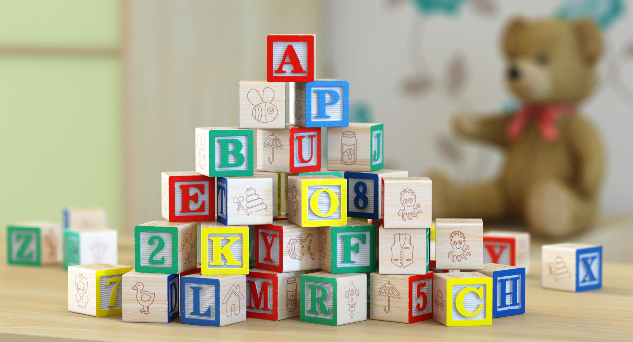 Baby Alphabet Wooden Blocks 3D