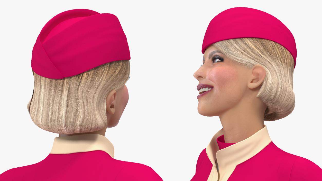 Flight Attendant in Maroon Dress 3D