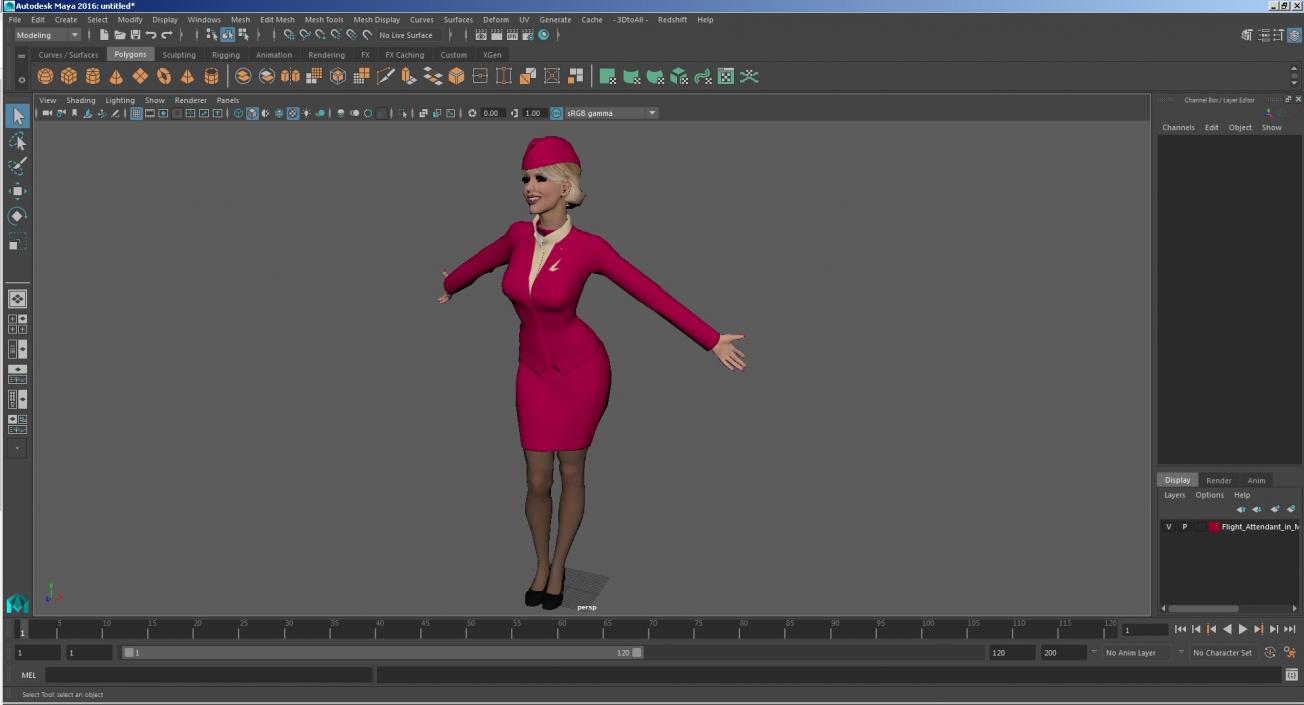 Flight Attendant in Maroon Dress 3D