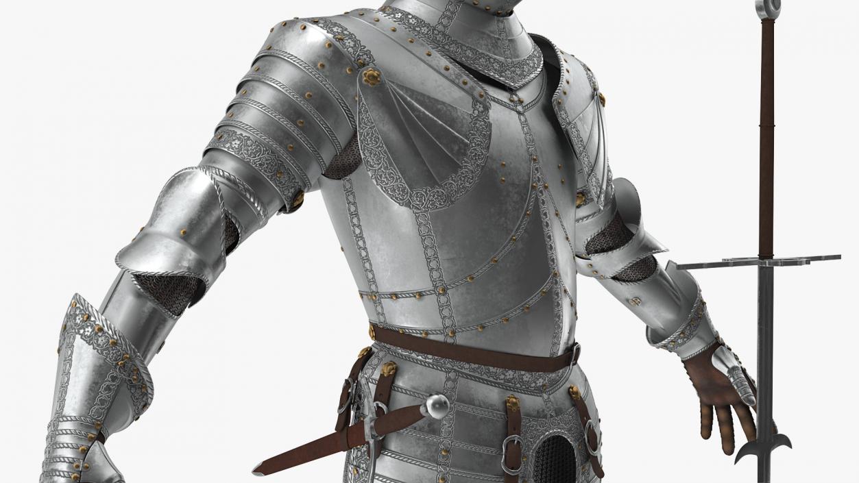3D Polished Medieval Knight Plate Armor T-Pose model