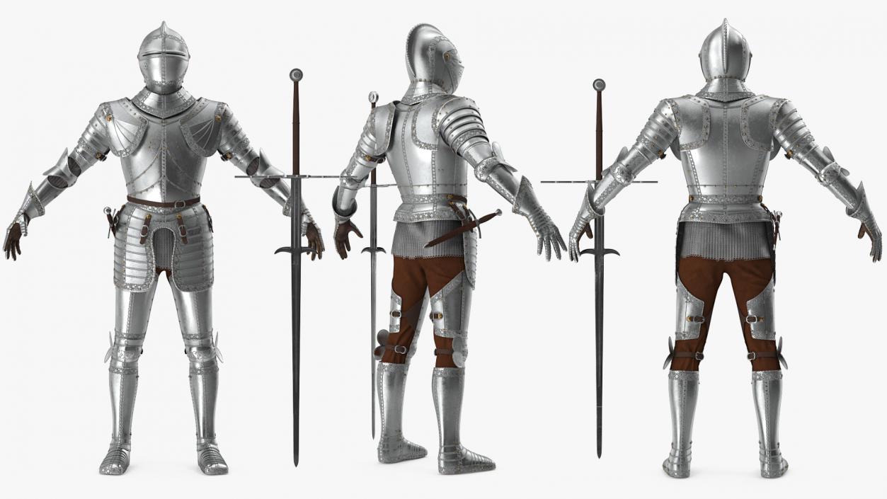 3D Polished Medieval Knight Plate Armor T-Pose model
