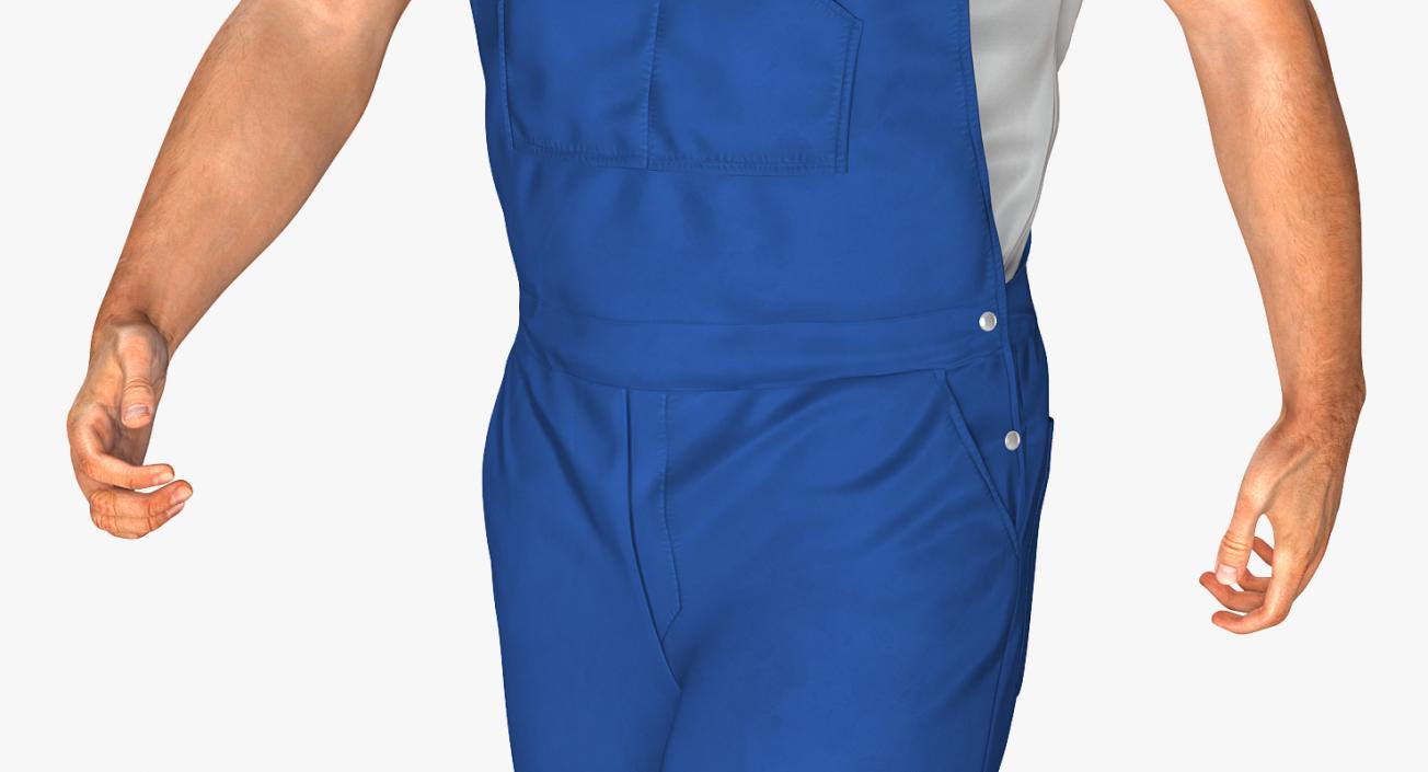 3D Construction Worker Blue Uniform with Hardhat Walking Pose model