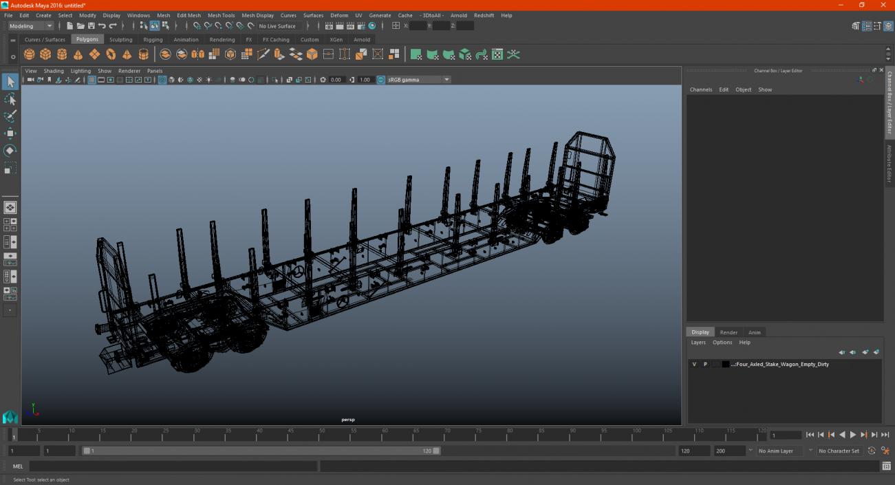 Four Axled Stake Wagon Empty Dirty 3D model