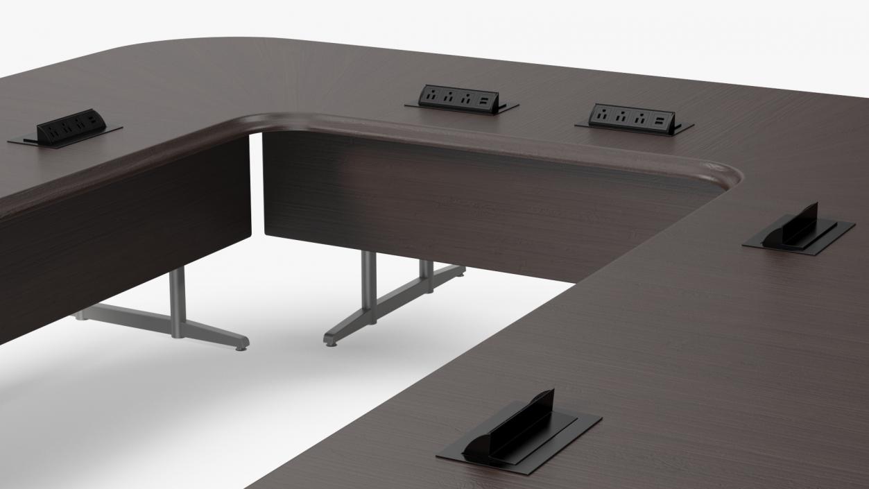 3D Modern U Shape Conference Table Dark Wood