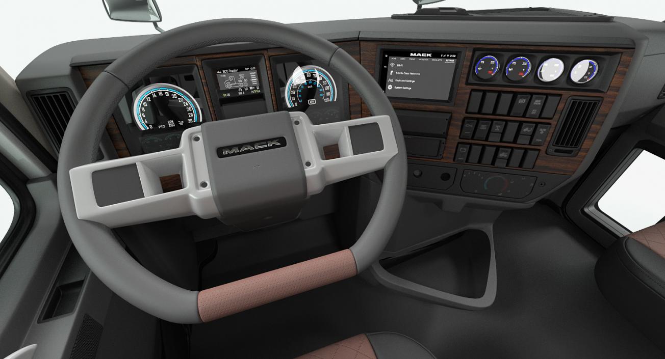 3D Mack Anthem Truck with Trailer 2018 Simple Interior