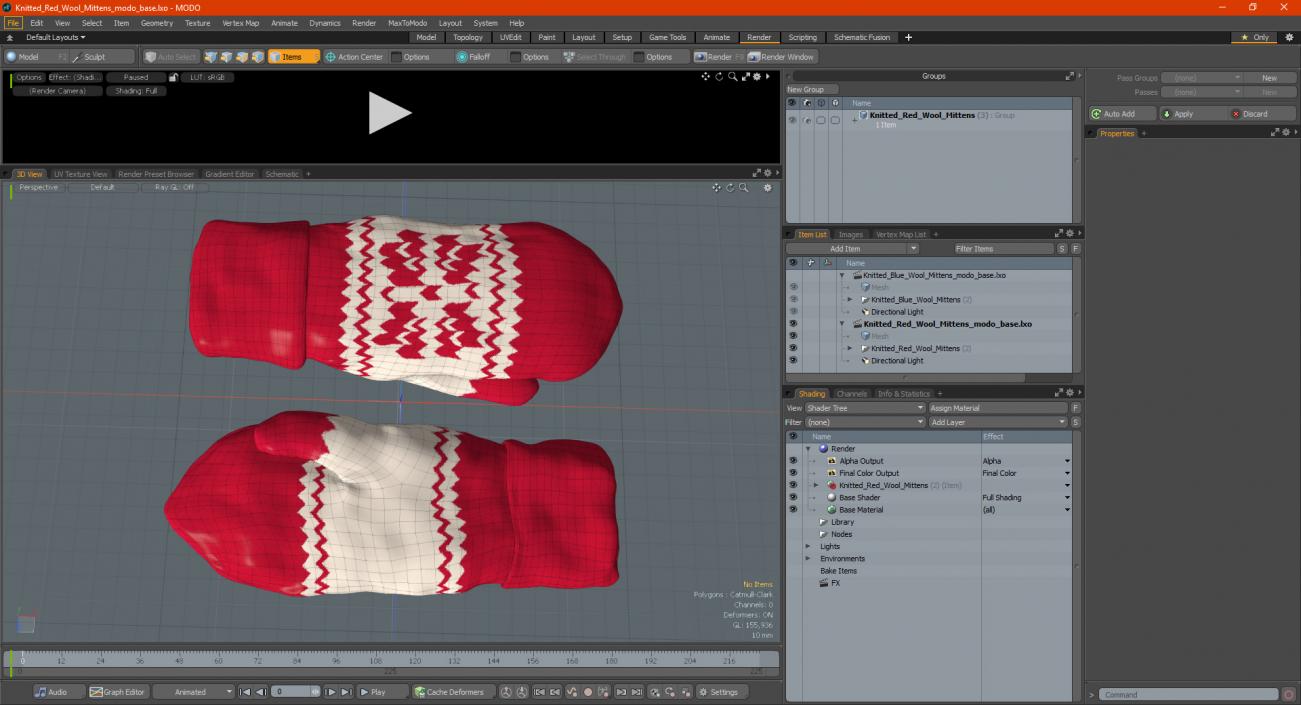 Knitted Red Wool Mittens 3D model