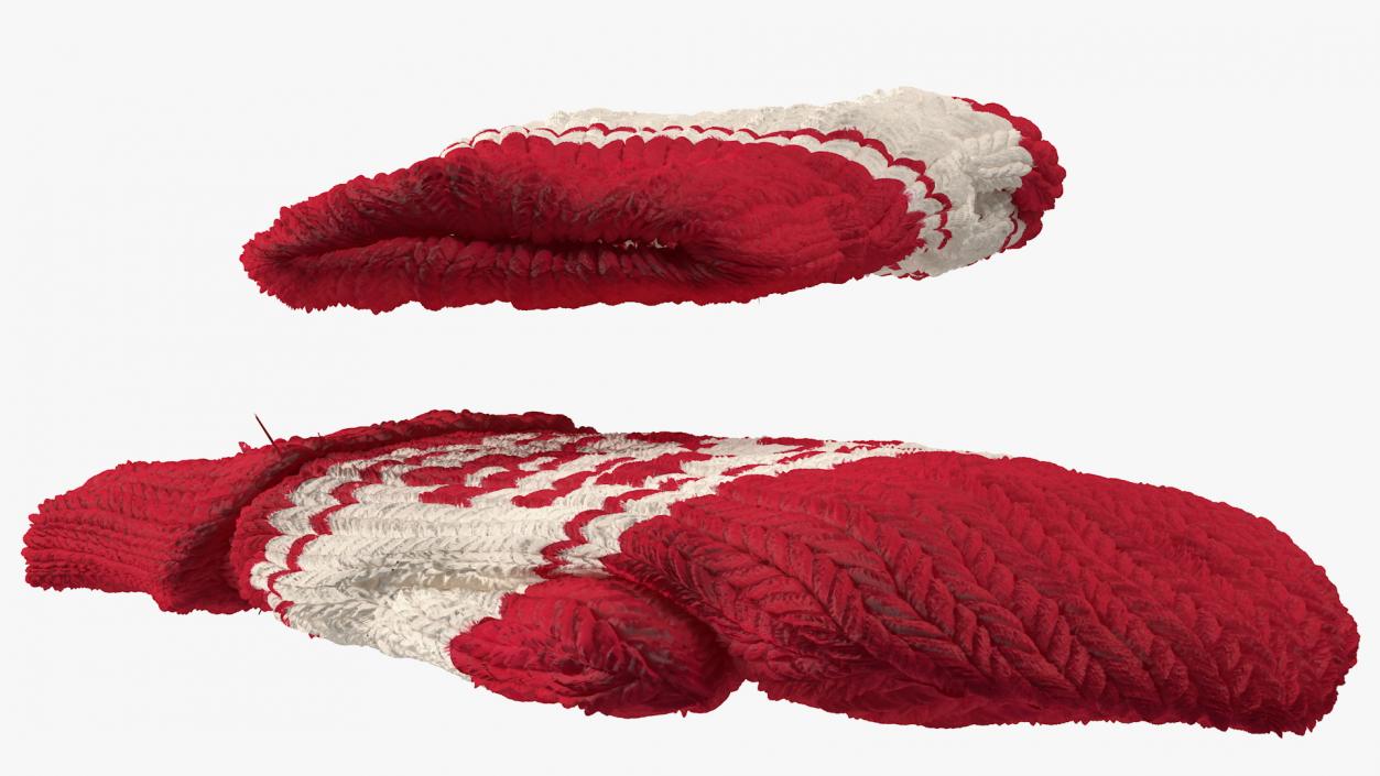 Knitted Red Wool Mittens 3D model