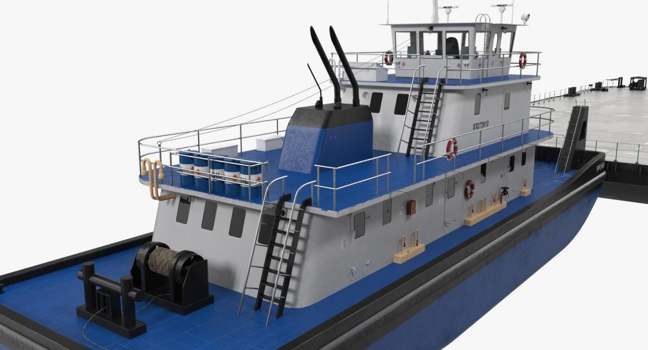3D Push Boat Ship with Pontoon Barge model