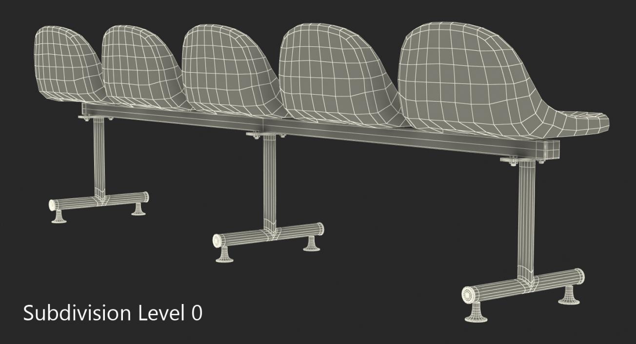 3D model Plastic Chairs Row of 5 Seater