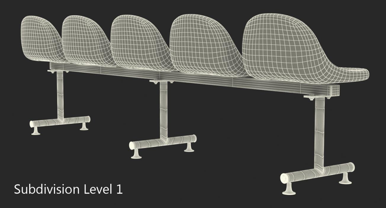 3D model Plastic Chairs Row of 5 Seater