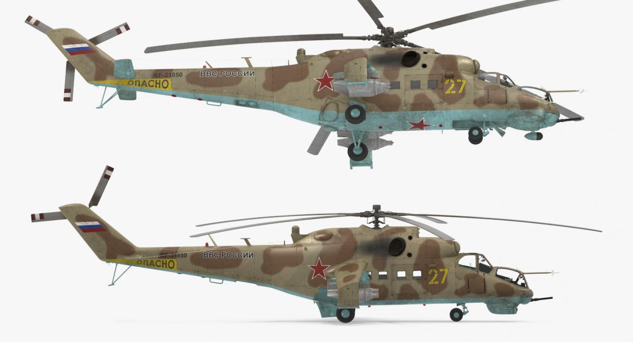 3D Russian Attack Helicopter Mil Mi-24B Hind