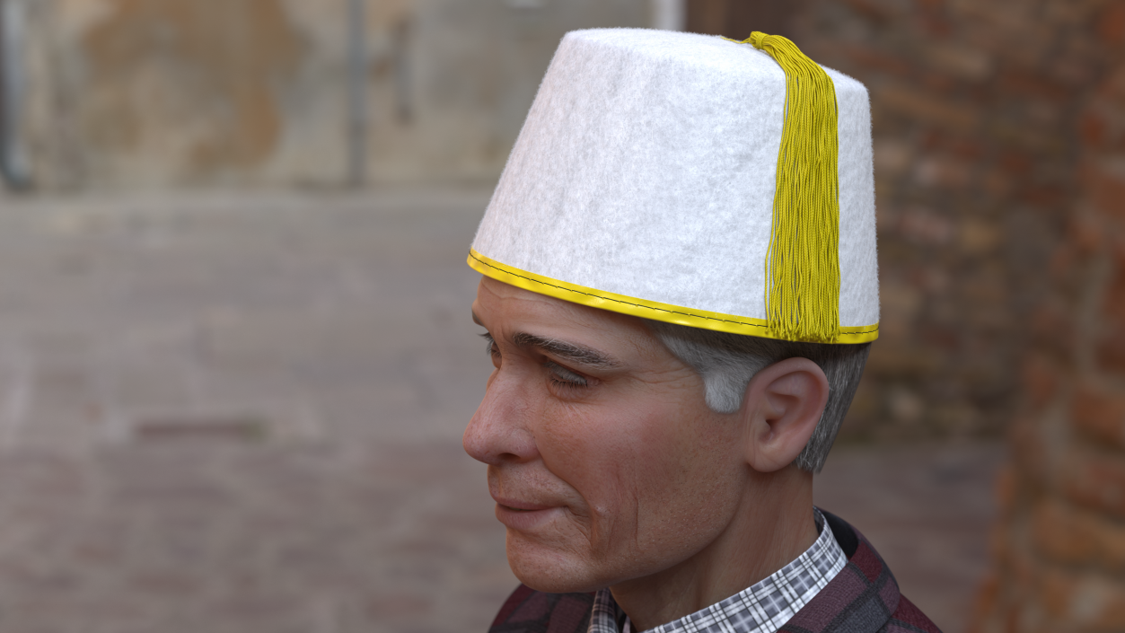 3D model Traditional Arabic White Fez Hat With Yellow Tassel Fur