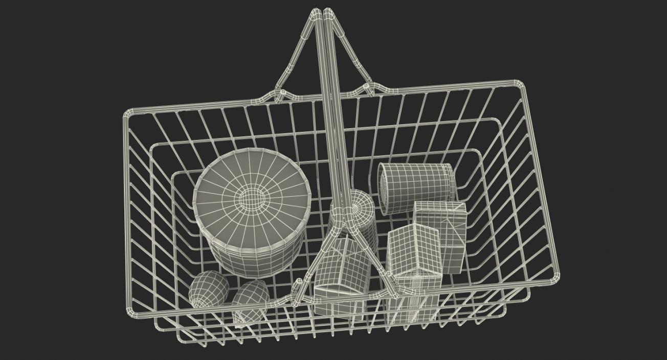 Metal Shopping Basket Filled with Goods 3D model