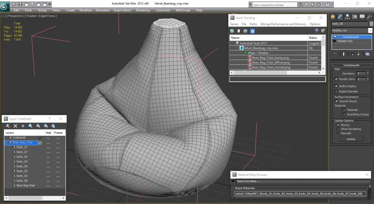 Velvet Beanbag 3D model