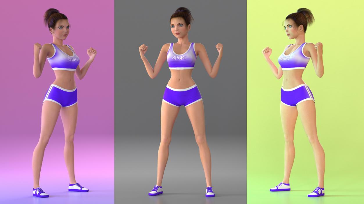 Cartoon Young Girl Sportive Clothes Rigged 3D