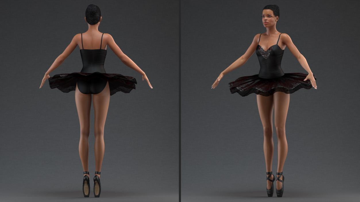3D Light Skinned Black Ballerina T Pose