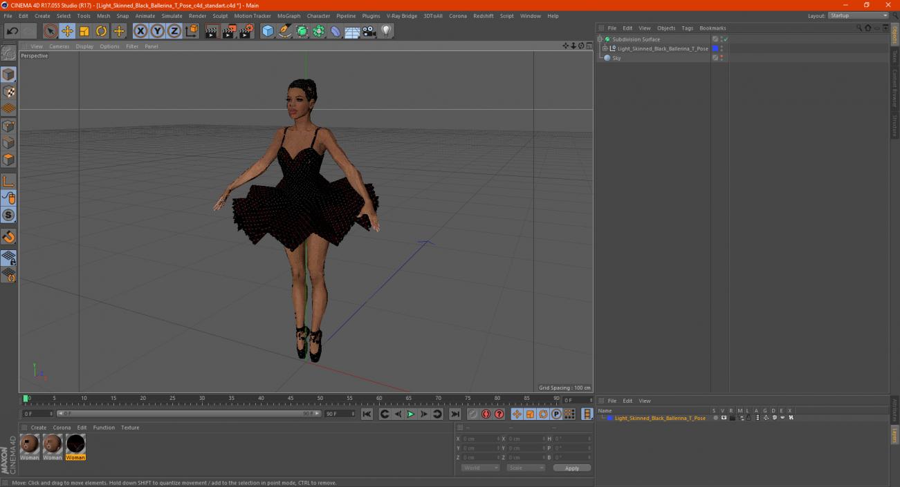 3D Light Skinned Black Ballerina T Pose