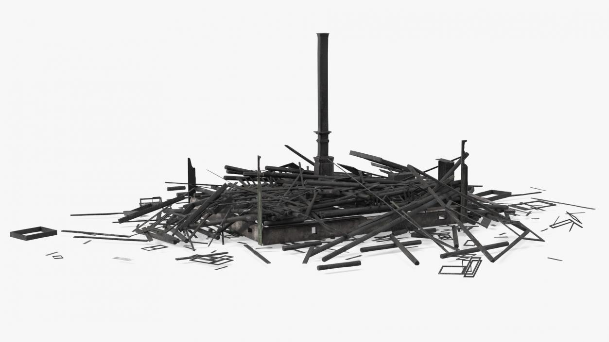 3D model Burnt Wooden House Ruined