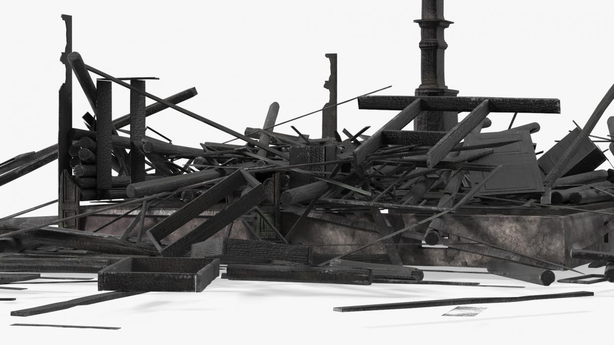 3D model Burnt Wooden House Ruined