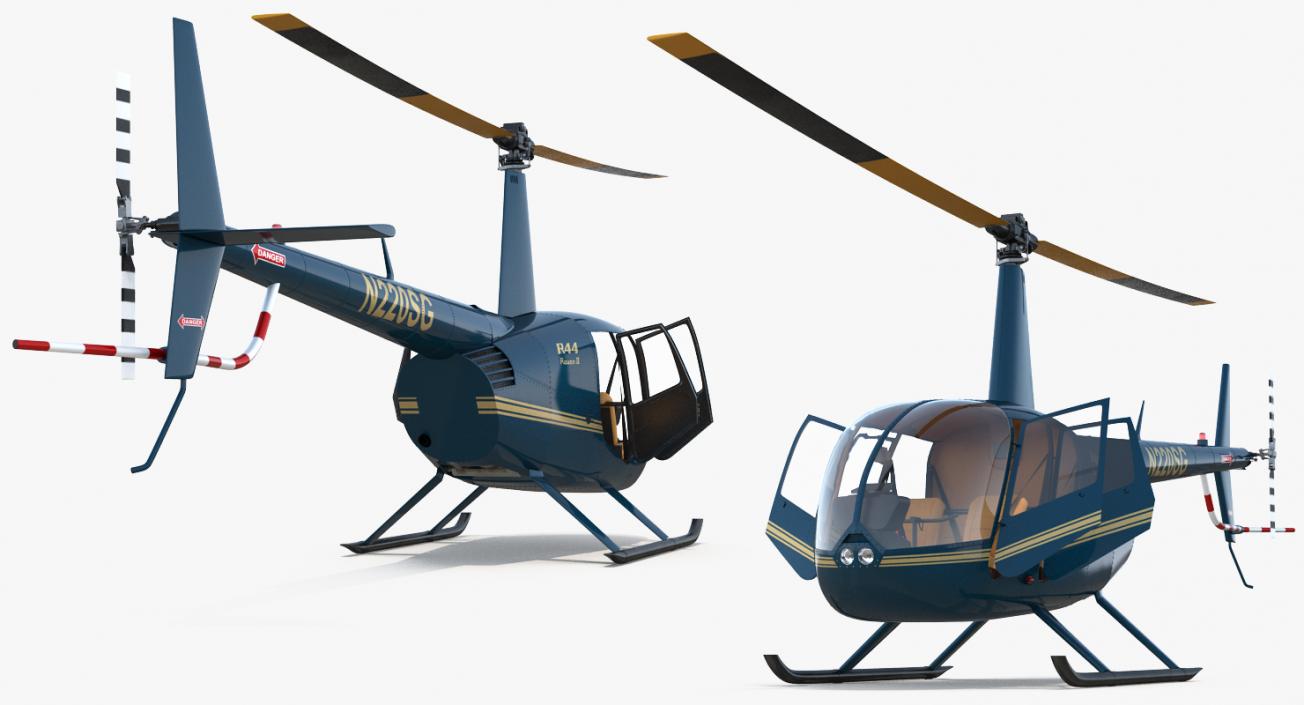 3D Light Helicopter Robinson R44 Rigged