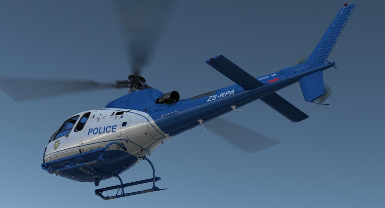 Police Helicopter Eurocopter AS-350 Rigged 3D