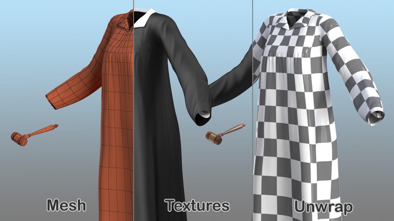 Judicial Robe with Gavel 3D model