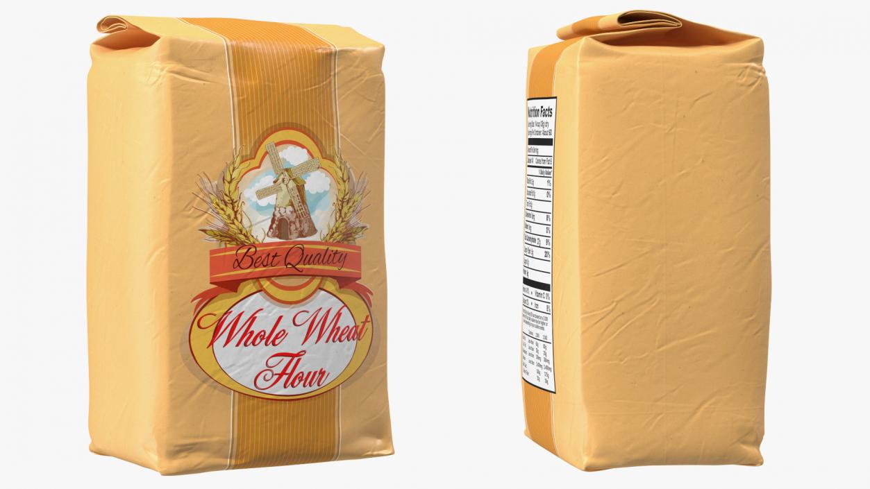Wheat Flour Paper Bag 2lb Set 3D model