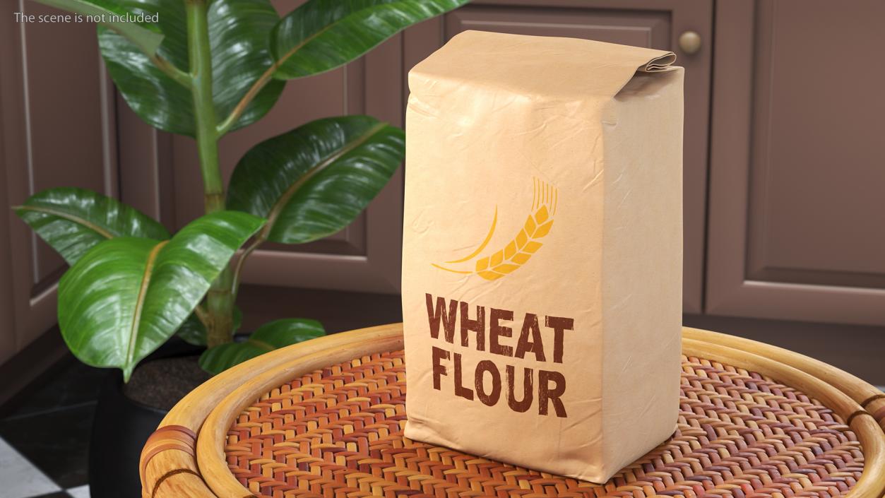 Wheat Flour Paper Bag 2lb Set 3D model