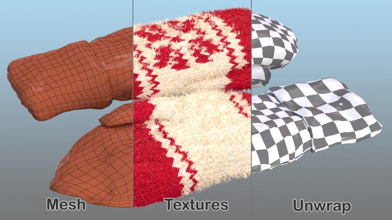 3D Knitted Red Wool Mittens Fur model