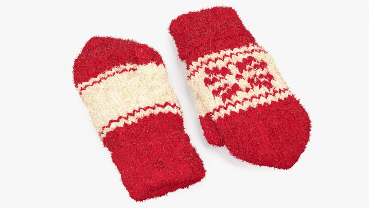 3D Knitted Red Wool Mittens Fur model