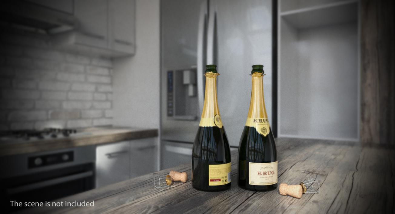3D Champagne Bottle Krug Opened model