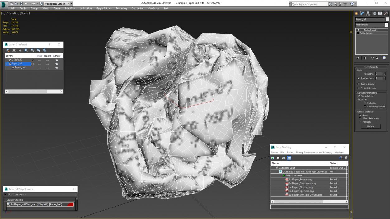 Crumpled Paper Ball with Text 3D model