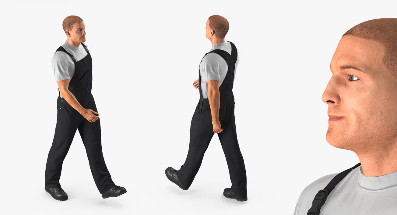 Construction Worker Black Overalls Walking Pose 3D