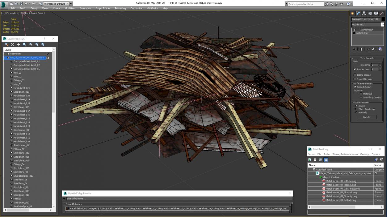 Pile of Twisted Metal and Debris 3D