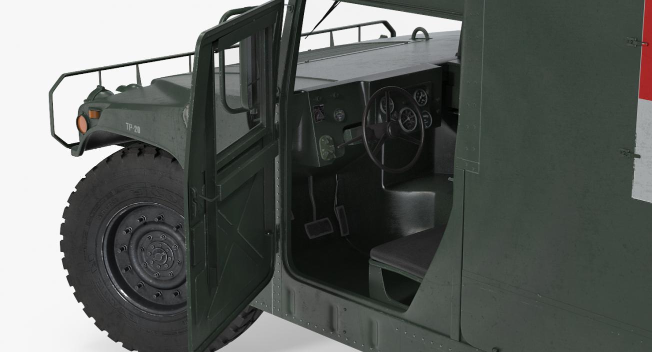 3D Maxi Ambulance Military Car HMMWV m997 Rigged Green