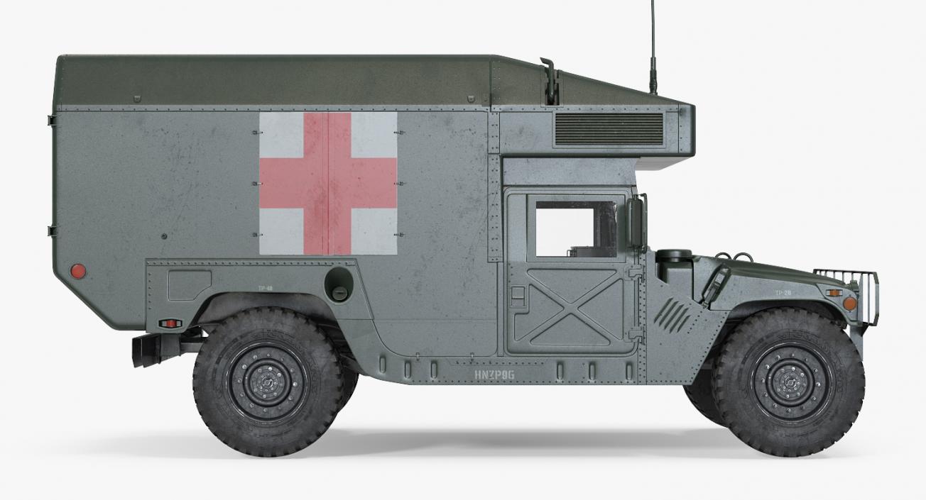 3D Maxi Ambulance Military Car HMMWV m997 Rigged Green