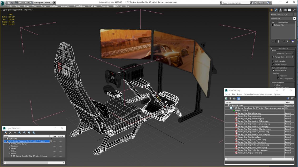 3D F-GT Racing Simulator Rig GT with 3 Screens model