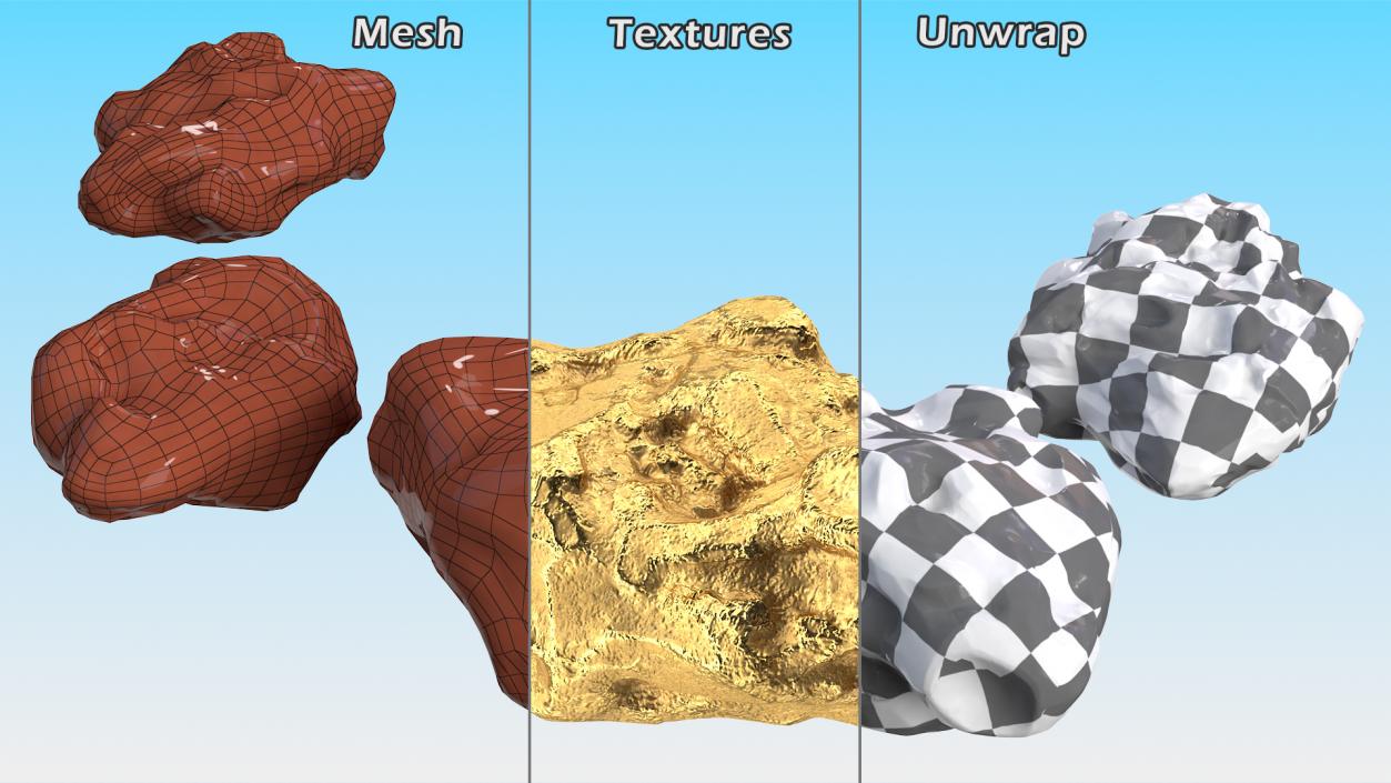 Gold Natural Minerals Big Stones 3D