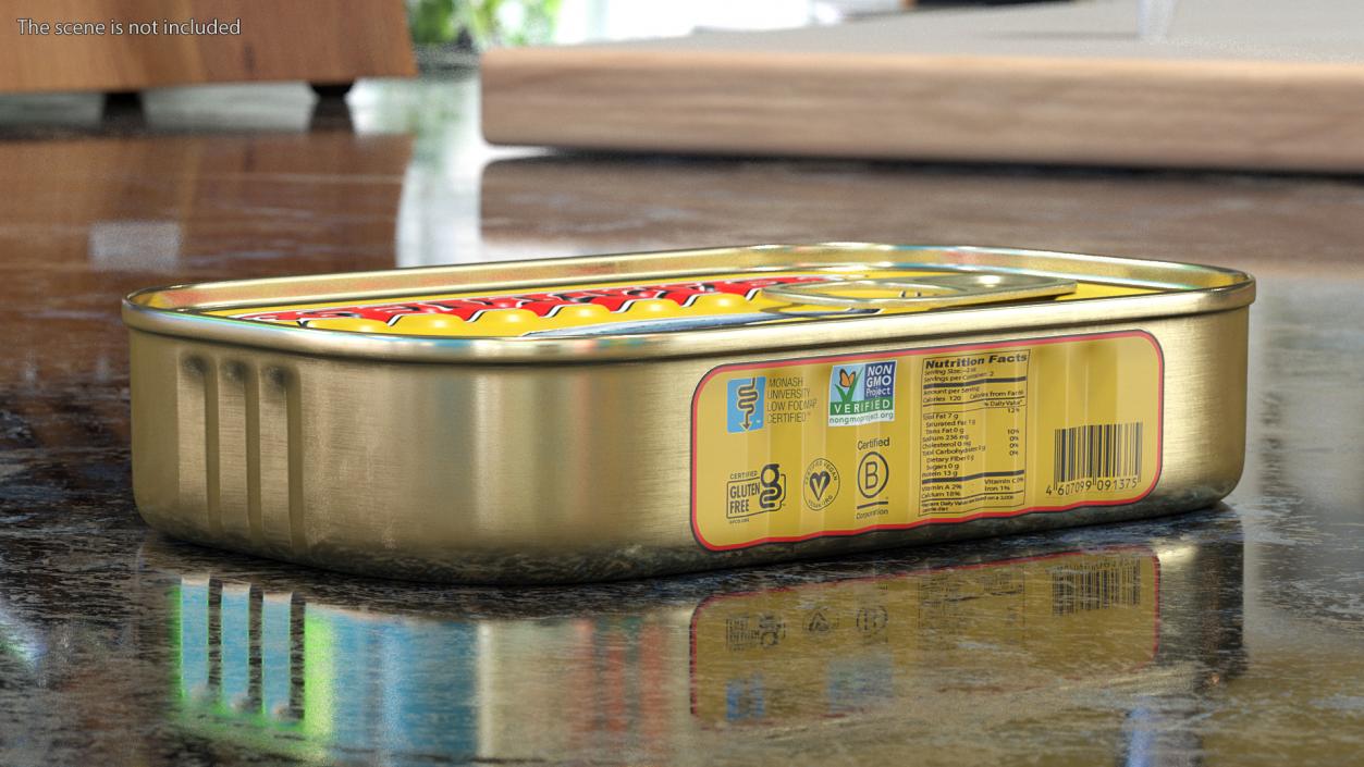 3D Tin Can of Preserved Sardine with Pull Tab Lid