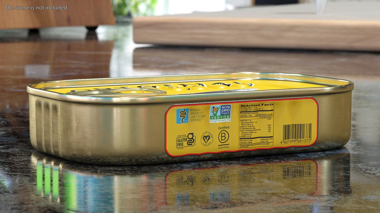 3D Tin Can of Preserved Sardine with Pull Tab Lid
