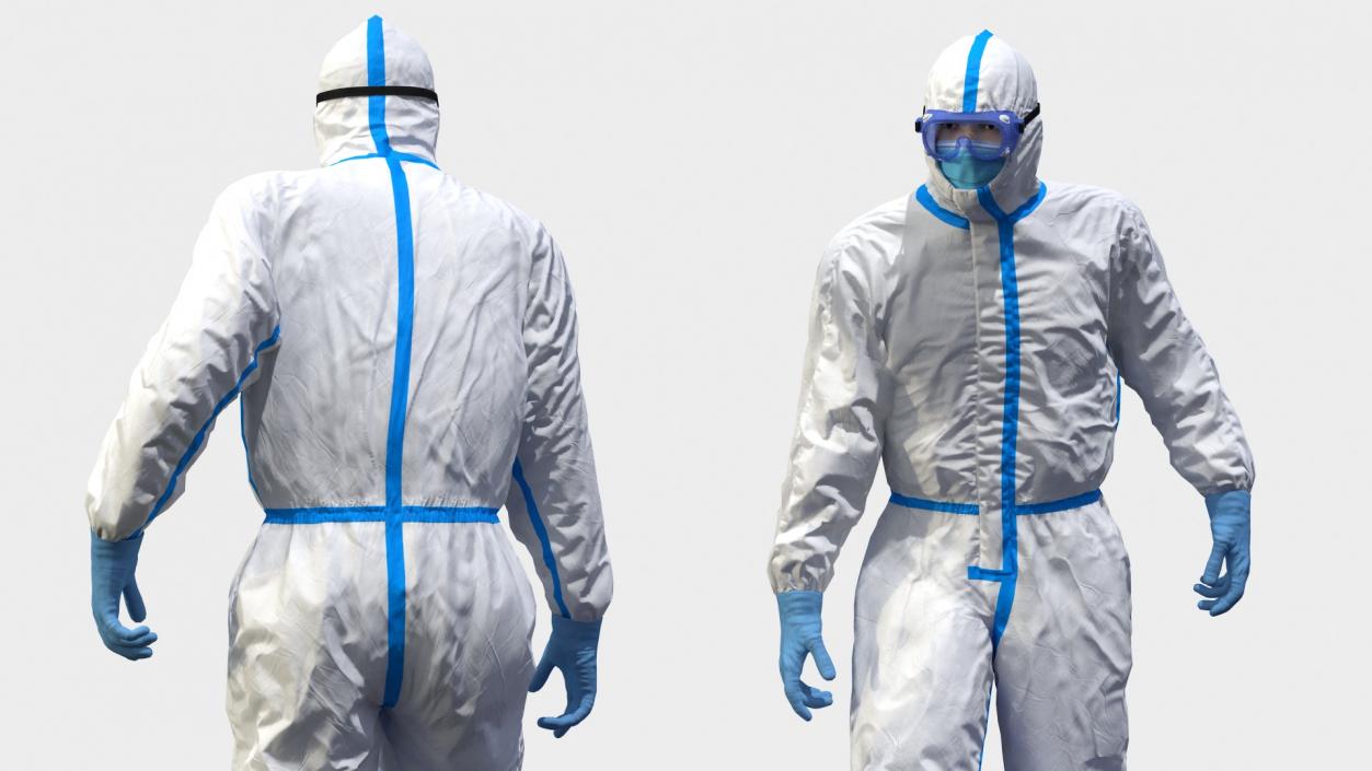Man in Medical Protective Suit with Cleanroom Sticky Mats 3D