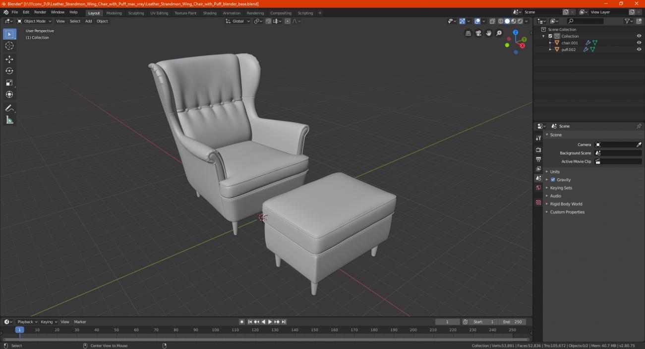3D Leather Strandmon Wing Chair with Puff model