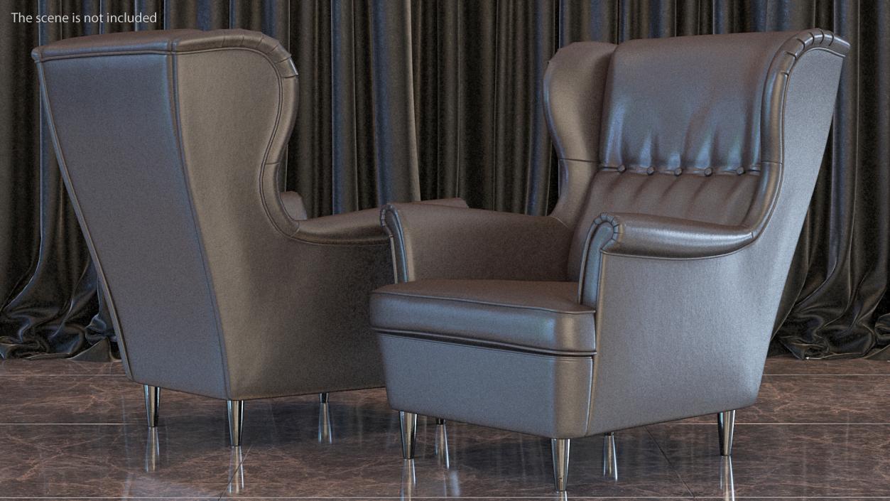 3D Leather Strandmon Wing Chair with Puff model