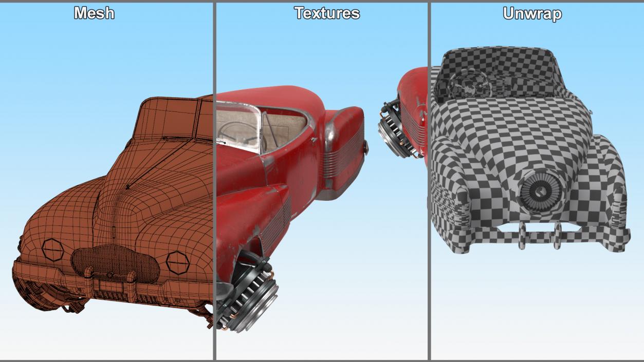 3D Red Retro Hovercar Old Rigged for Maya model